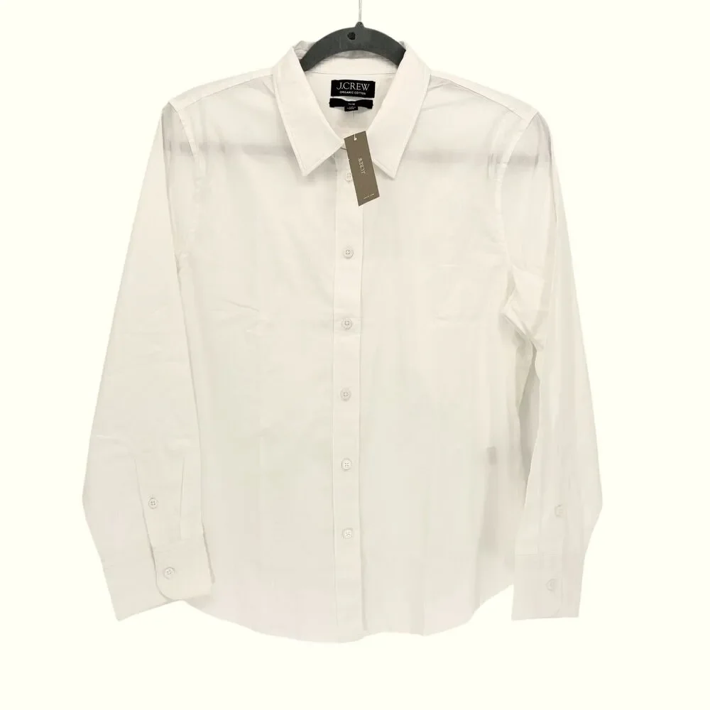 NEW J Crew White Shirt Women 12P 12 Petite Organic Cotton Slim Button Up Stretch